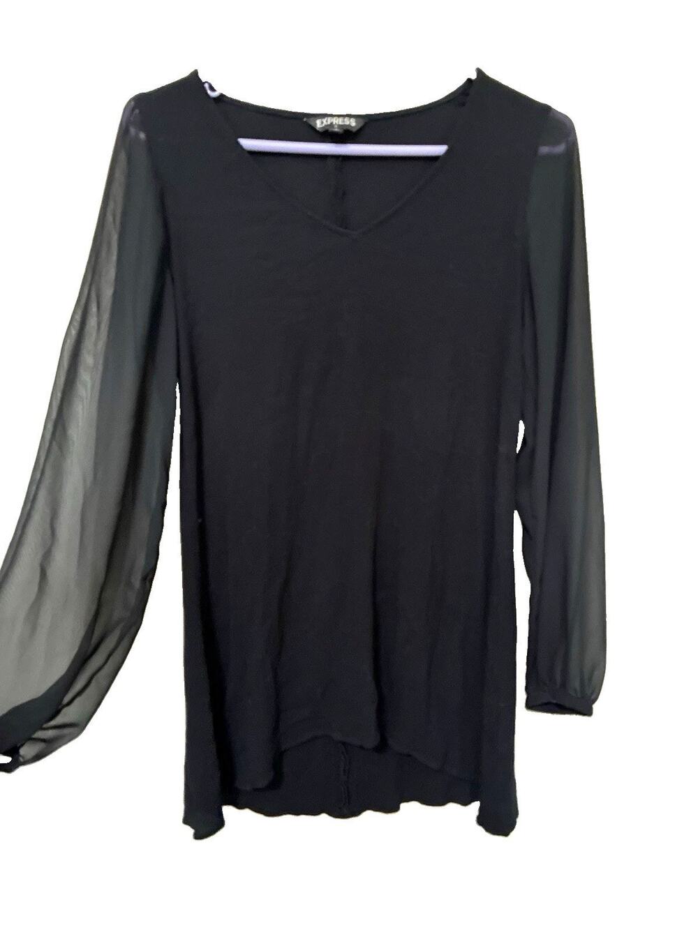 Express Women's S Black Solid Sheer Long Sleeve dress